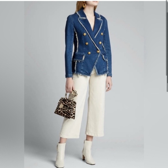 L’agence Kaydence Frayed Denim Blazer/Small - Picture 3 of 11